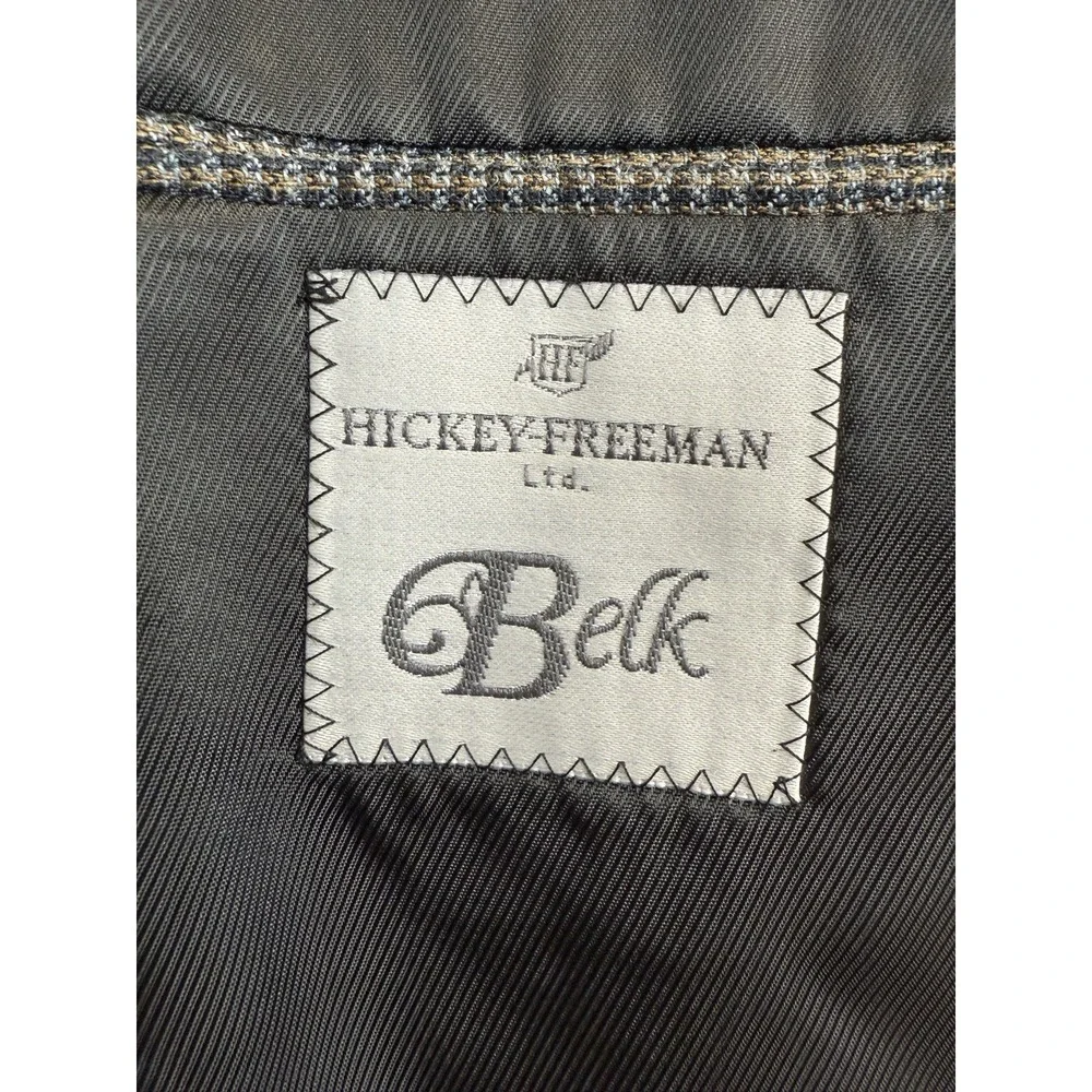 HICKEY‎ FREEMAN Grey/Brown Worsted Wool Mens 44L Blazer Sport Coat Jacket